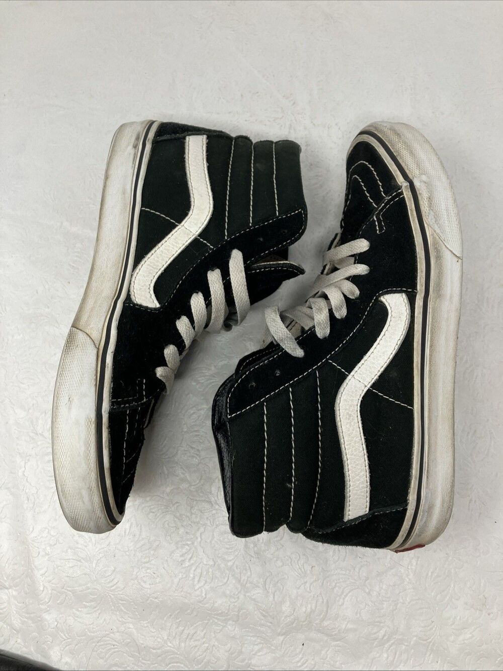 VANS Sk8-Hi Leather Suede Black White High Top Skate Shoes Mens 6.5 Womens 8